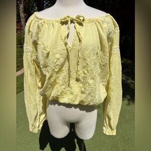 Free People Yellow Long Sleeve Tie Front Blouse